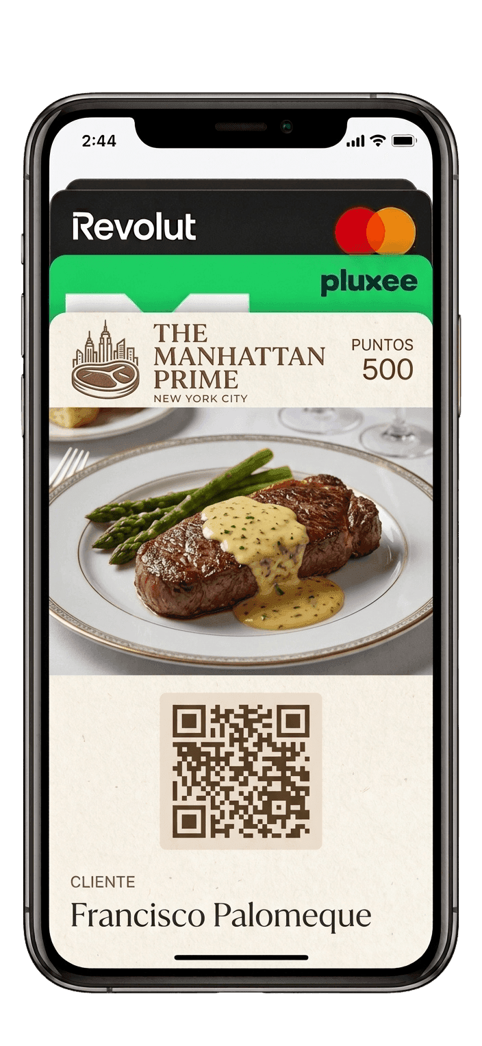 Tarjeta de fidelidad en Apple Wallet, junto a otras tarjetas del móvil.